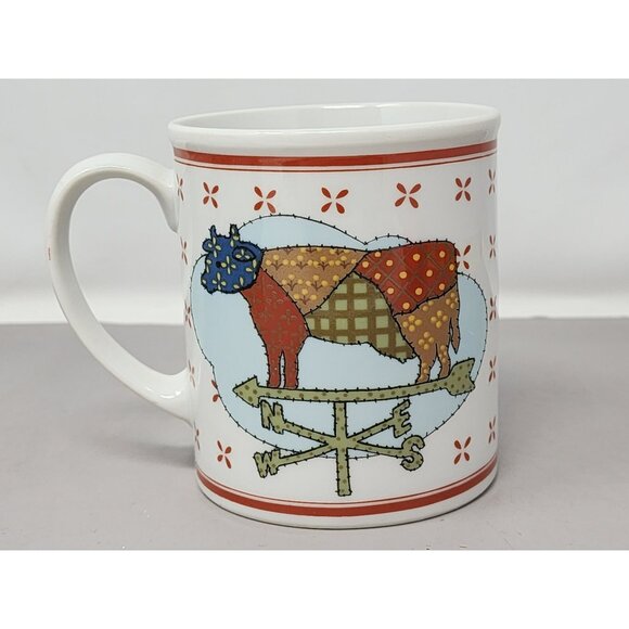 Set Of 3 Country Chicken & Cow Weathervane Mugs Patchwork‎ Design Ceramic - Picture 4 of 16